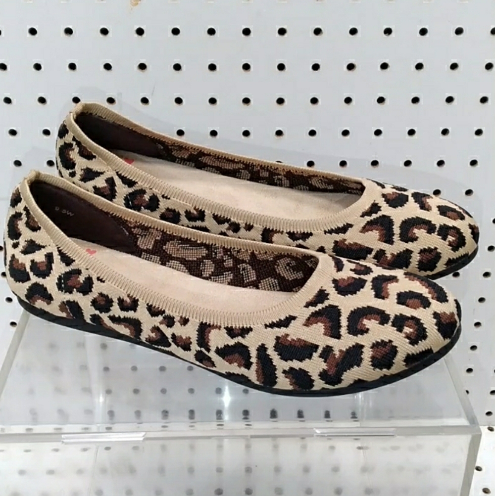 Jelly pop | Leopard Print Shoes| Women Comfy Flat Heel Padded Stretch Breathable